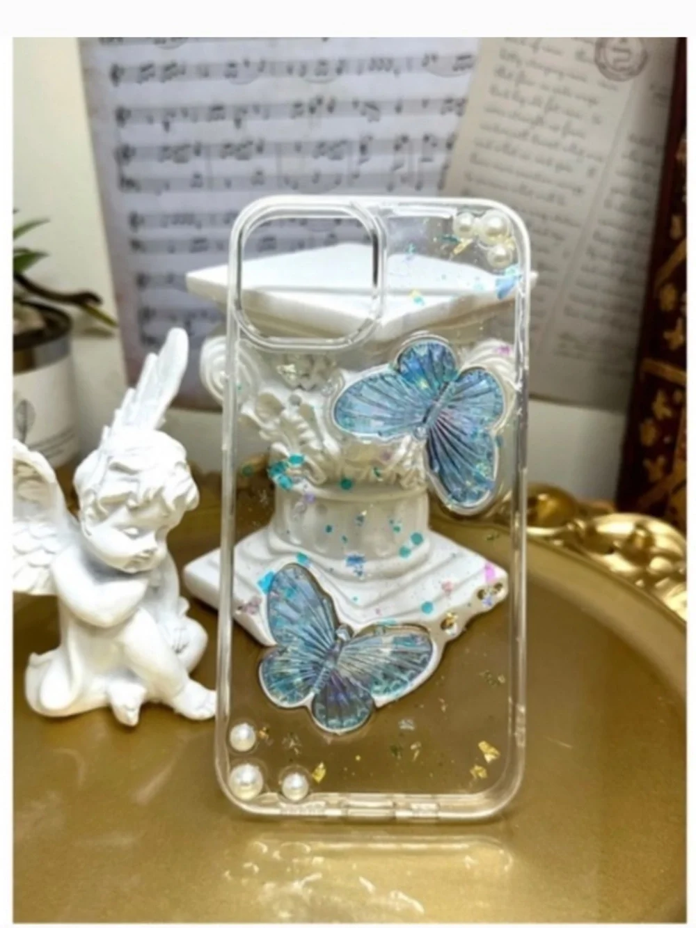 iPhone 13promax Baroque butterfly or angel or mirror Phone Case,Handmade case